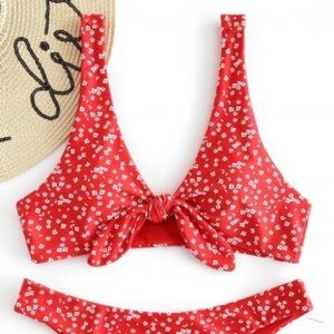 red floral bikini